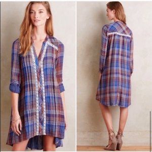 NWT Anthropologie Holding Horses plaid shirt dress. Sz L.